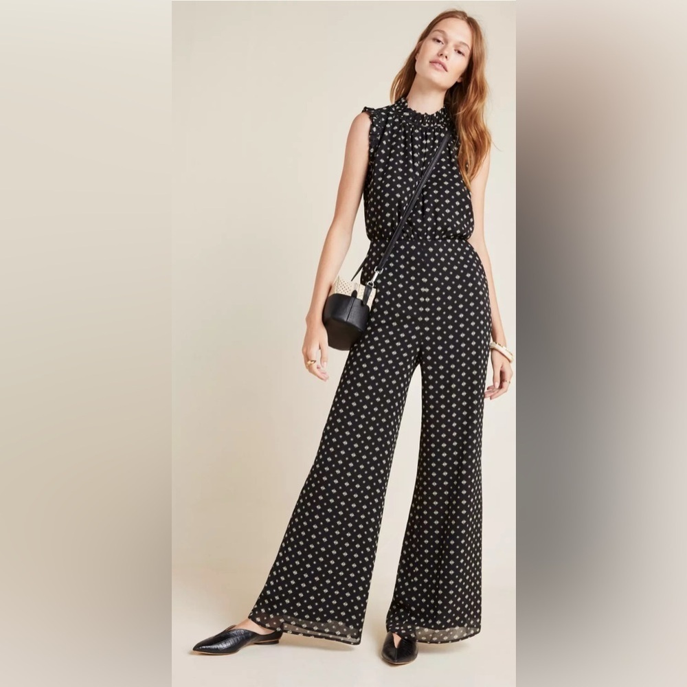 ALI & JAY Troubadour Ruffle Sleeveless Mock Neck Jumpsuit Sz S Black White
